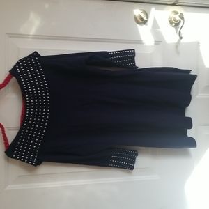 *3 FOR $15* Long Silver Studded Navy Tunic Top/Dress Goth Punk L